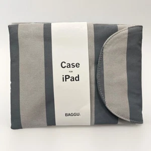 Baggu Gray Striped iPad Tablet Padded Canvas Sleeve Case Fleece Lined NWT - Picture 1 of 5