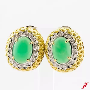 Clip Connector 18K Gold 2 Chrysoprase 6,00 CT 36 Diamonds 0,30 CT Value = 4.750€ - Picture 1 of 2