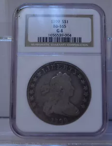 1799 $1 DRAPED BUST SILVER DOLLAR BB-165 NGC G4 90% FINE SILVER COIN - Picture 1 of 4