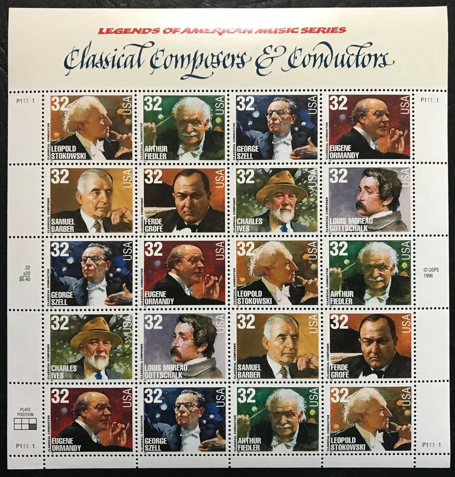 1997 #3158-65 - 32¢ CLASSICAL CONDUCTORS - Full Sheet of 20 Stamps - Mint NH - Image 1 of 1