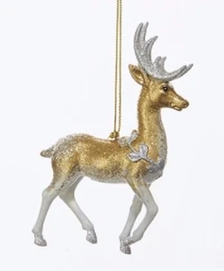 KURT ADLER 4.5" RESIN GOLD/SILVER GLITTERED REINDEER CHRISTMAS ORNAMENT STYLE B - Picture 1 of 1