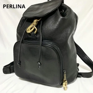 PERLINA Backpack Shoulder Bag Leather in BLK USED Good Condition Ships From JPN! - Picture 1 of 24