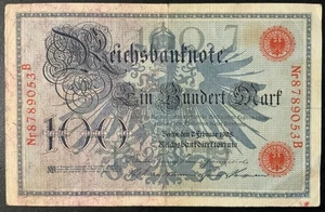 1908 GERMANY PAPER MONEY - 100 MARK RED SEAL BANKNOTE! - Picture 1 of 2