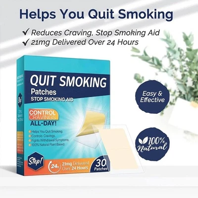 Quit Smoking Nicotine Patches, 30 Patches, 21mg Step 1 Stop Smoking Aids Patches - Image 1 of 4