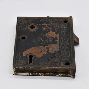 Antik Bradford Lock Works verziert 1880er amerikanisch viktorianisch Rand Einsteckschloss - Bild 1 von 16