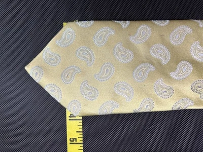 Canali 黄色领带白色佩斯利 60 英寸长 3.5 英寸宽 — 第 1/4 张图片