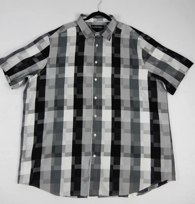Perry Ellis Casual Shirt Button up Black  Gray White Geo Short Sleeve Men's 2XLT - Image 1 of 4