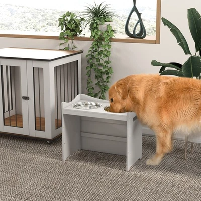 PawHut Erhöhtes Hundenapf, Höhenverstellbar Futternapf mit 2L Futterschale, Weiß - Bild 1 von 4