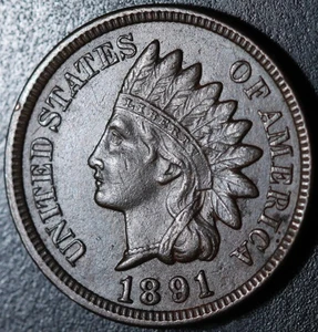 1891 INDIAN HEAD CENT -With LIBERTY & Near 4 DIAMONDS - AU UNC - Picture 1 of 2