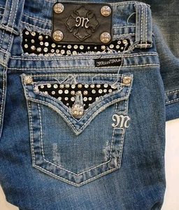 Miss Me Jeans Womens 28 30x34 Blue Bootcut Flap Pockets Rhinestone JP5002-16L - Picture 1 of 10