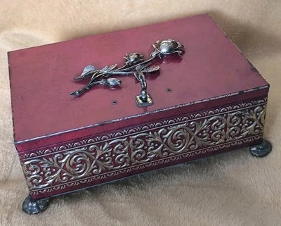 Coffre Ancien En Métal Avec Serrure Et Clé Déco Vintage Rétro - Photo 1/4