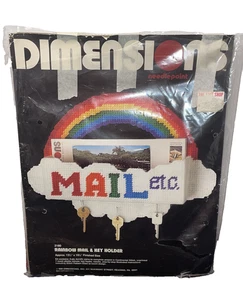 Plastic Canvas Kit Needlepoint Dimensions 🌈 Rainbow Mail Key Hooks 80s Craft - Picture 1 of 6