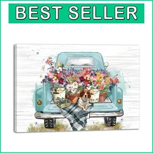 High-Quality Truck with Flowers Canvas Print - Gift-Ready Rustic Decor 16x24 - Picture 1 of 8