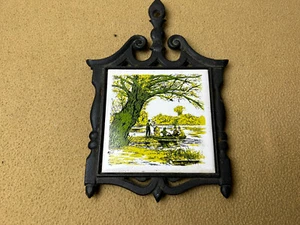 Vintage 1960s Holt Howard Cast Iron Tile Trivet 5012 Victorian Boat Scene HTF - Picture 1 of 3