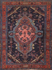 Semi-Antique 4x6 Navy Blue/ Rust Hamedan Traditional Rug Handmade Area Carpet - Picture 1 of 12