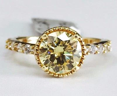 14K Yellow Gold Milgrain Fancy Yellow Cubic Zirconia Engagement Ring, 8mm CZ - Image 1 of 4