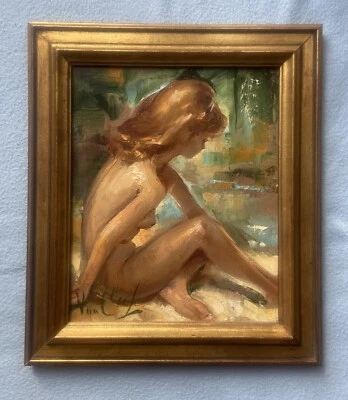 ROBERT VAN CLEEF 1914-2006 pintura al óleo original firmada retrato desnudo femenino Foto 1 de 4