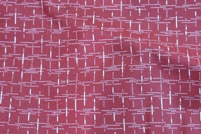 FABRIC TRADITIONS 100% Cotton YARDAGE DARK RED with white solid and dash lines - Image 1 of 4