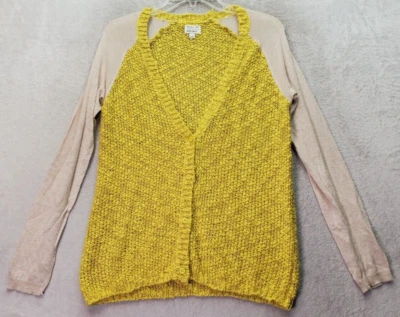 RVCA Cardigan Sweater Women XS Yellow Knit Acrylic Long Mesh Sleeve Button Front - Image 1 of 4