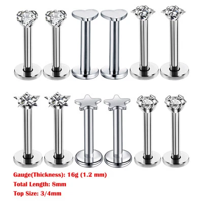 Piercing labial cartílago tragus perno perno de acero quirúrgico circonita cúbica mezclado 4-24 piezas 16G Foto 1 de 4