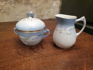 B & G Seagull Gold Rim Creamer 189 & Lidded Sugar Bowl Set Bing & Grondahl - Picture 1 of 12