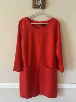 J.Crew Womens Size 12 Jules 3/4 Sleeves Shift Dress Red Wool Blend Pockets - Image 1 of 4