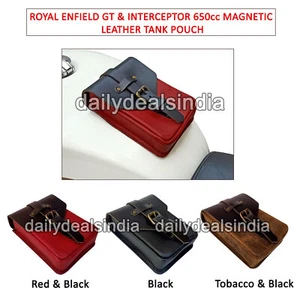 Fit For Royal Enfield GT & Interceptor 650 "Magnetic Leather Tank Pouch" - Picture 1 of 18