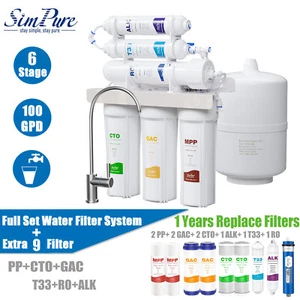 6 Stage 100GPD Alkaline PH RO Reverse Osmosis Drinking Water Filtration System - Picture 1 of 17