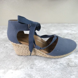 Vionic Shoe Womens 9.5 Blue Wedge Espadrille Ribbon Ankle Strap Boho Shoe - Picture 1 of 12