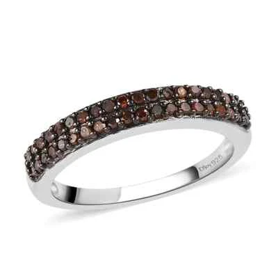 Anillo banda diamante rojo doble fila 0,25 quilates enchapado en rodio negro y platino talla 5 Foto 1 de 4