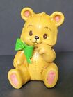 Vintage Yellow Teddy Bear Bank With Green Bow Tie Ceramic Bank 5 1/4 Inches