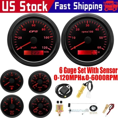 6 Gauge Set With Sensor 85mm Boat GPS Speedomete 120MPH&Tacho 6000RPM Waterproof - Image 1 of 4
