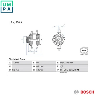 ALTERNATOR 0 986 047 490 FOR MERCEDES-BENZ VIANO V-CLASS VITO/Bus/MIXTO/Van 2.1L - Image 1 of 4
