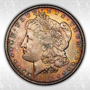 Dólar de plata Morgan 1886 - Casa de la Moneda de Filadelfia - CAC MS 63 - Tonificación fantástica - Imagen 1 de 23