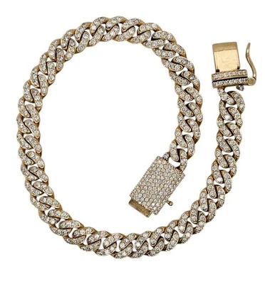 14k Solid Gold Natural Diamond Miami Cuban Link Bracelet 7.5 inches - Image 1 of 4