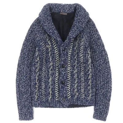 ETRO 100% 羊毛 100% 真丝衬里 V 领皮革装饰夹克海军蓝 S 码男式 — 第 1/4 张图片