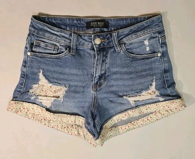 Pantalones Cortos JUDY BLUE M Tiro Medio Puños Mujer Estampado Floral JB1592 Cremallera Cintura 27" Foto 1 de 4