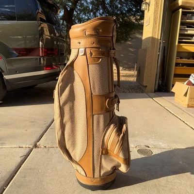Vintage HOT Z Brown Leather/Red/Green Diamond Pattern 6 Way Canvas Golf Cart Bag - Image 1 of 4