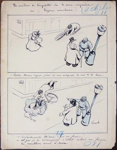 Dessin de Fernand FERNEL (1872-1934) humour accident bicyclette vélo vers 1900 - Picture 1 of 3