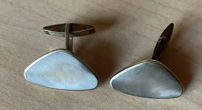 Vintage Manschettenknöpfe Perlmutt Grau 10  g/25 x 14mm Eventuell vergoldet Rar - Bild 1 von 2