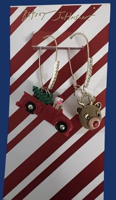 Pendientes Betsey Johnson Jingle Bell Bling Santa Coche y Reno Desajuste Gota Foto 1 de 4