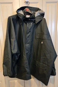 MEN'S CARHARTT GREEN PVC HEAVY WEIGHT HOODED RAINCOAT 4XL REGULAR - Picture 1 of 5