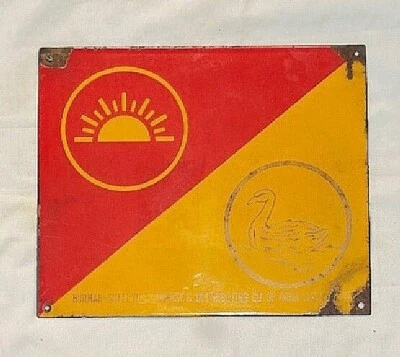 Vintage Original Porzellan Emaille Schild BURMAH SHELL Öl Sun Und Swan Mark 1940 - Bild 1 von 3