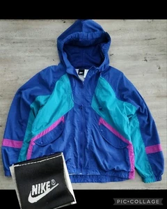 Vintage 90s Nike Full Zip Windbreaker Track Jacket Hoodie Ripstop Sz M Women's - Picture 1 of 18