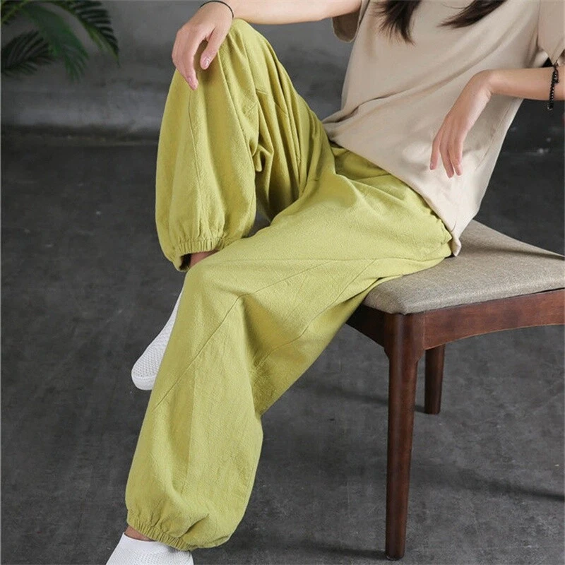 Lady Cotton Linen Pants Wide Leg Sweatpants Workout Jogger Loose Trousers Casual - Image 1 of 4