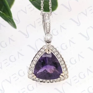 5.0ct Trillion Natural Amethyst & Diamond Pendant 18k White Gold Plated No Chain - Picture 1 of 12