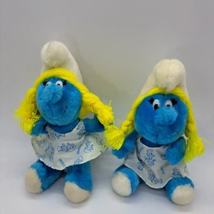 (2)Vintage 1981 The Smurfs Smurfette Plush Doll 8” Stuffed PeyoWallace Berrie&Co - Picture 1 of 8