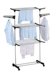 Folding 3 Tier Clothes Laundry Drying Rack with Stainless Steel Tubes for Indoor - Picture 1 of 9