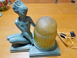 Antique ~ Art Deco ~ Nude Sitting Lady with Amber Shade Restored #3925 - Picture 1 of 9