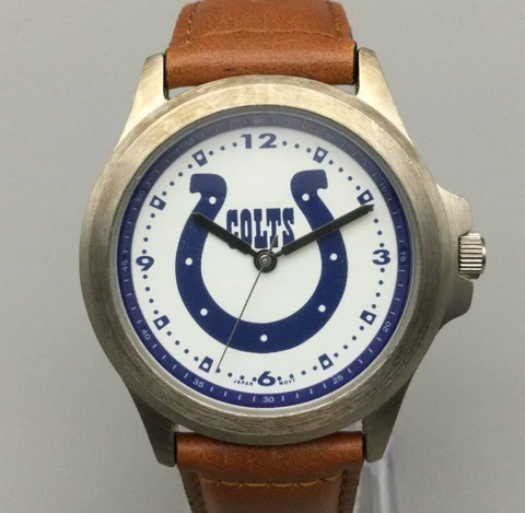 Indianapolis Colts Watch Men Silver Tone NFL Football 42mm New Battery Cover